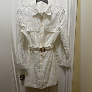 Mango White Crochet Style Shirt Dress
